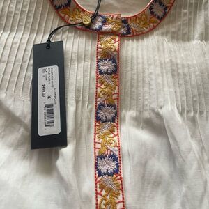 Kobi Halperin White and Blue Embellished Blouse with Mandarin Collar